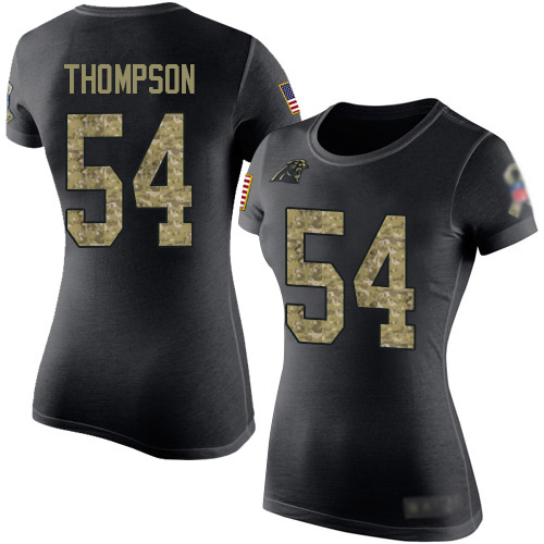 Carolina Panthers Black Camo Women Shaq Thompson Salute to Service NFL Football #54 T Shirt->women nfl jersey->Women Jersey